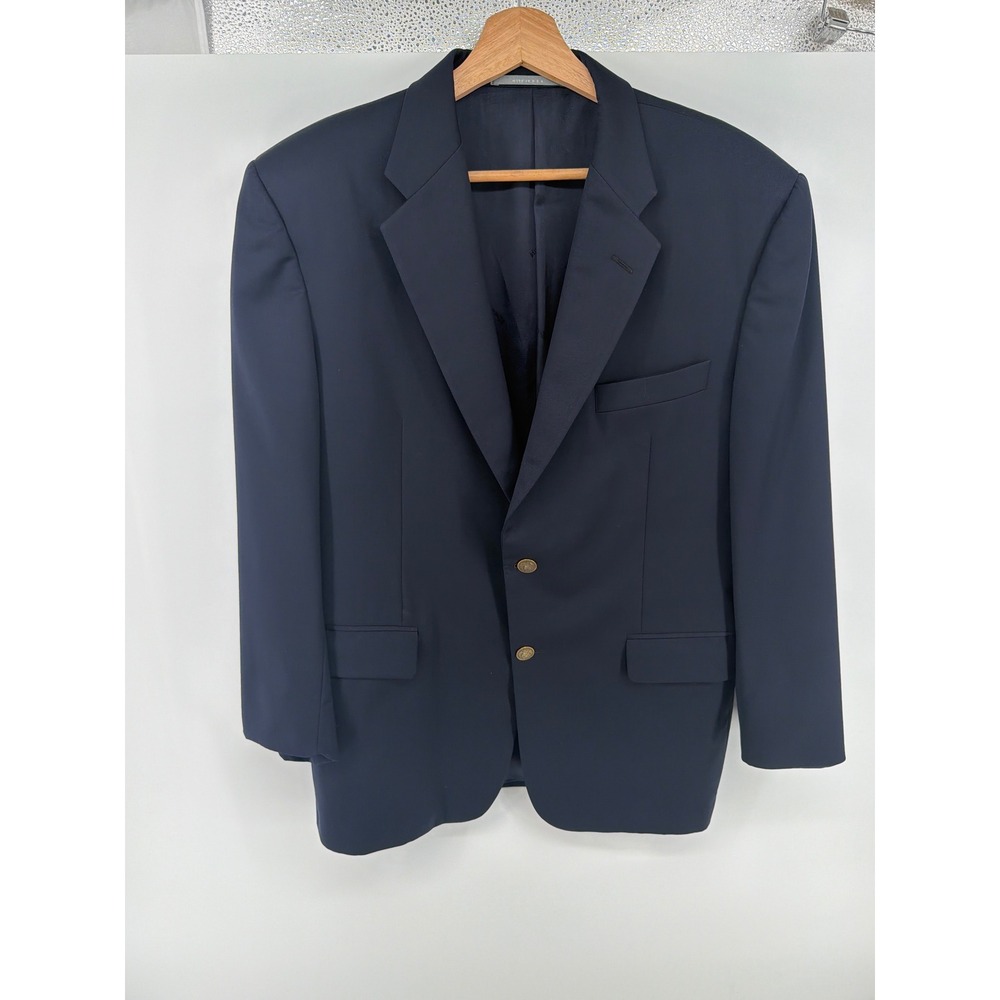 Hickey Freeman Blazer Navy Blue Wool Cashmere Brass Button Loro Piana Fabric 792